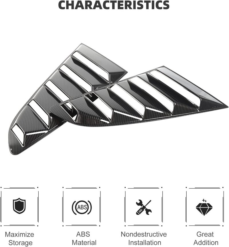 RT-TCZ Carbon Fiber Rear Quarter Side Window Scoop Louvers Sun Shade Cover Wind Vent Air Deflector Decoration Exterior Accessories for Ford Mustang 2015-2022,2PCS - Image 2